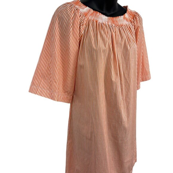 TRINA TURK Womens Orange White Stripe Size Medium Short Sleeve Peasant Dress EUC - Picture 2 of 9
